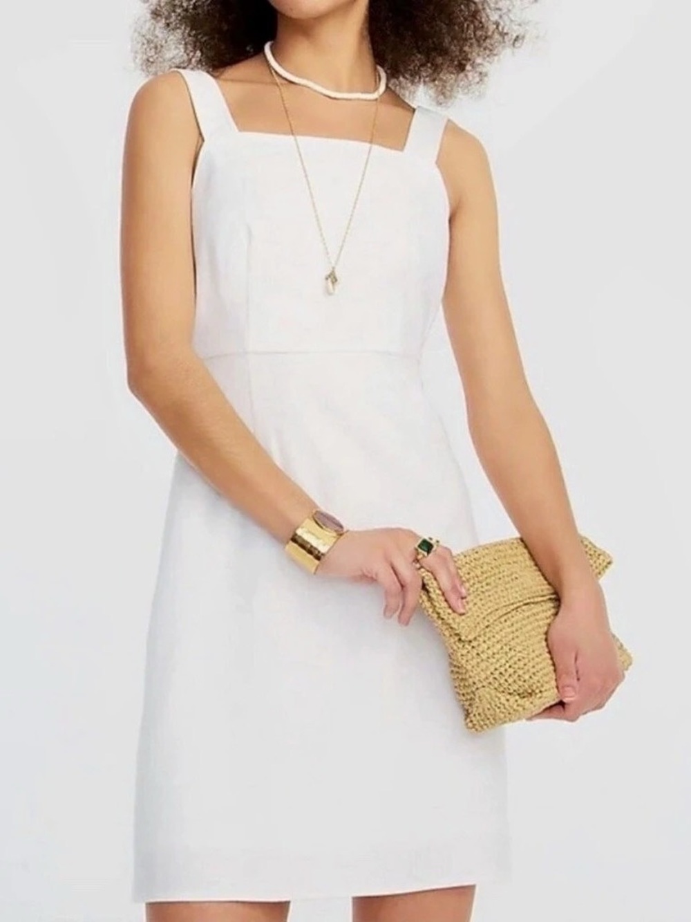 J.Crew Linen-blend squareneck shift dress White Mini Size 4